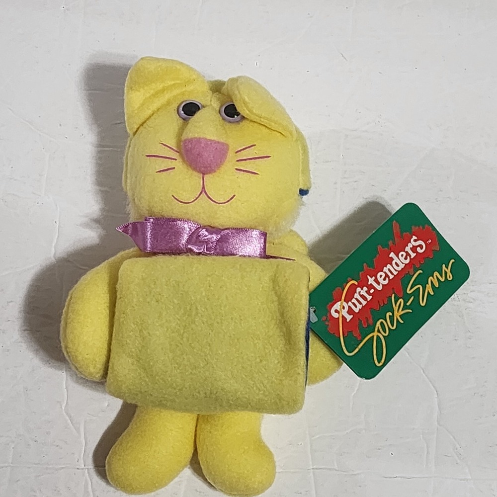 Purr-tenders Sock-Ems Yellow Cat Blue Puppy Dog Vintage 1987 Hallmark Plush 7"